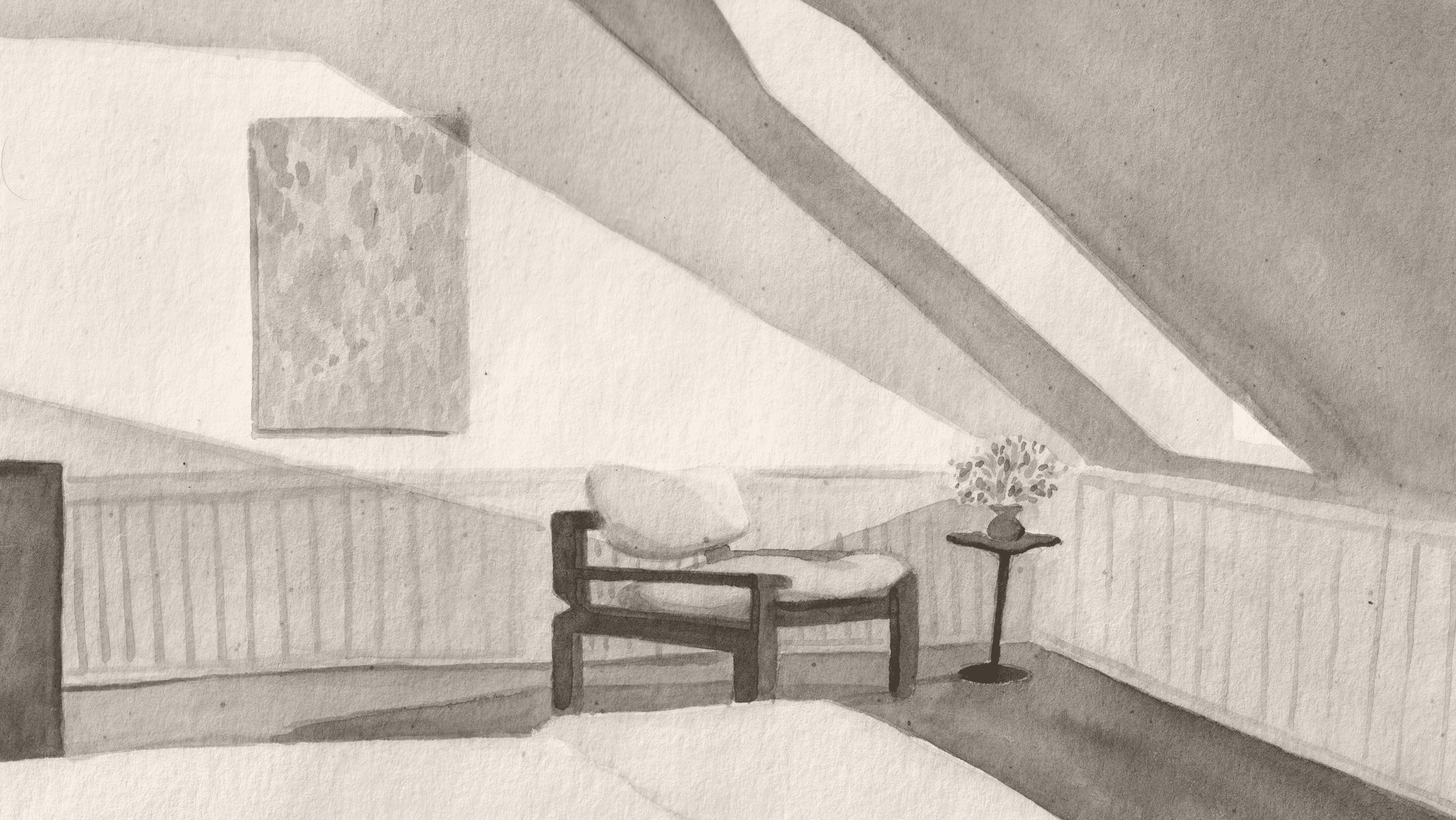 A guest room with handcrafted furniture, daybed and fireplace